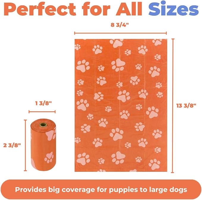 Best Pet Supplies Poop Bags for Dogs - Orange, 240 Count | Scented, Leak-proof, Easy-Tear perforations, 15 Thick Bags per roll, Outdoor Walking & Travel, Fits Standard Holders