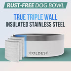 Coldest Dog Bowl - Anti Rust Metal, Non Slip, 3 Layers Insulated Stainless Steel Dog Bowls - Spill Proof & Heavy Duty - Water Bowl for Dogs, Cats & Pets, Dish Washer Safe (64 oz, Epic White)