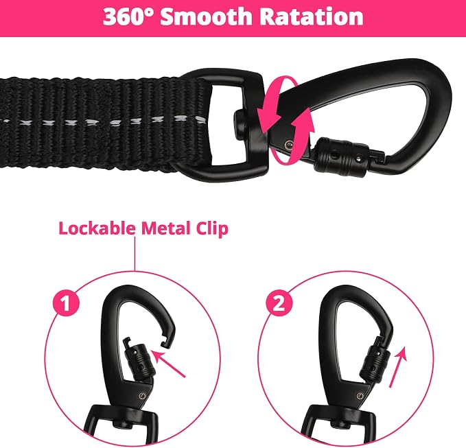 Long Dog Leash 15 FT: Heavy Duty Rope Leashes for Dogs Training with Swivel Lockable Hook Reflective Threads Bungee and Padded Handle - Dog Lead for Large Small Medium Dogs Outside Walking Hiking Red