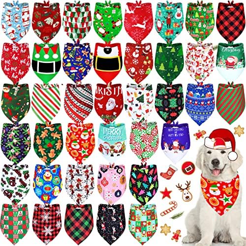 40 Pcs Christmas Dog Bandanas Bulk Adjustable Xmas Dog Scarves Bibs Triangle Reversible Puppy Bandana Pet Neckerchief Scarf Washable Cat Scarf for Small Medium Large Dogs Pet Grooming Accessories by Sadnyy