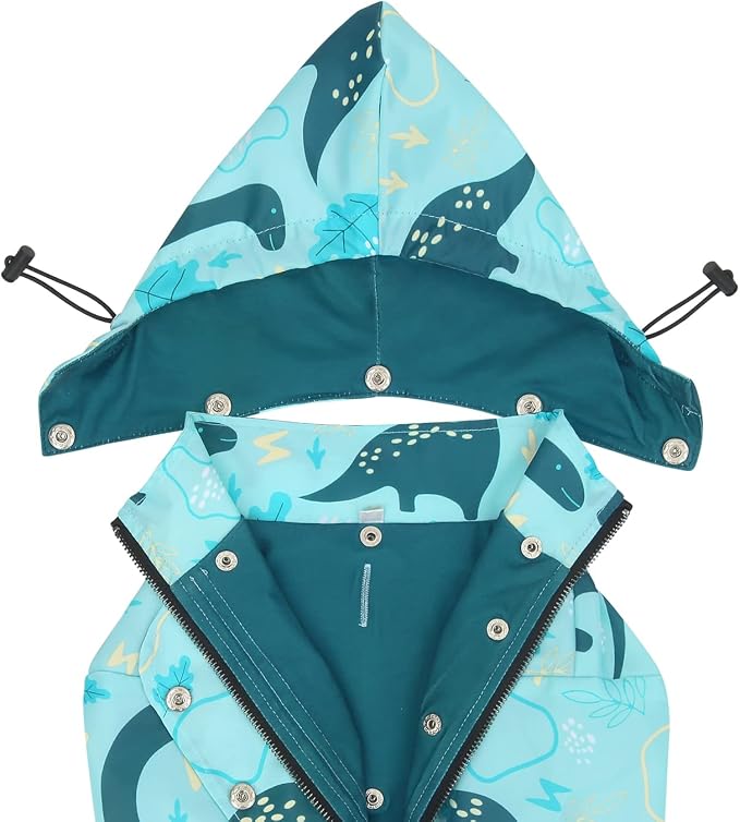 HDE Double-Layer Zip Dog Raincoat Poncho with Removable Hood and Leash Hole for Small to 3XL Dogs and Puppies - Dinosaurs - S - Nylon