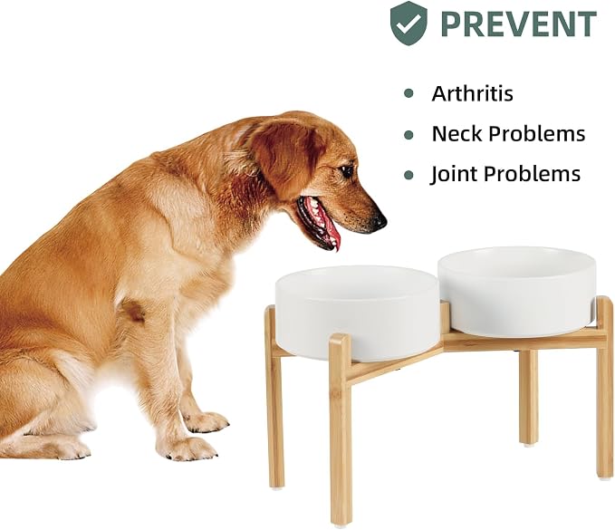 Havniva Dog Bowls Elevated, Ceramic Dog Food and Water Bowl Set | 8.3” Raised Dog Food Bowl, Elevated Dog Bowls with Bamboo Stand, Non-Slip Dog Water Bowl for Large Dog, Large Capacity