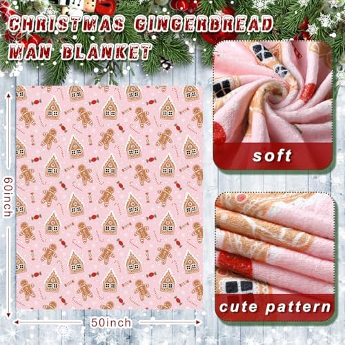 Fuweave Pink Gingerbread Man Christmas Throw Blanket Gifts 50 x 60 Inches - Image 2
