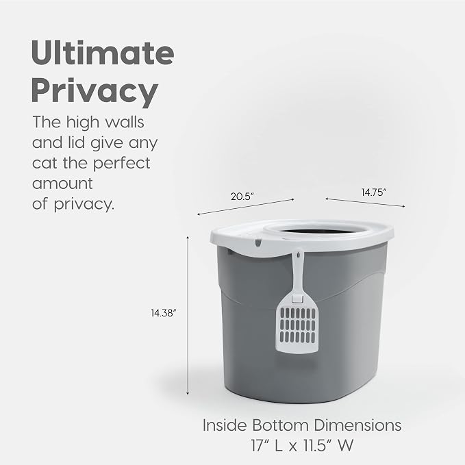 IRIS USA Large Top Entry Cat Litter Box, Hooded Privacy, Gray/White | Multi-Cat Households, Dog Proof Pan, Protected Interior, Enclosed Top Access, Reduced Tracking, Odor Trapping