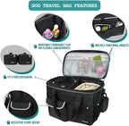 PetAmi Dog Travel Bag Organizer, Pet Travel Kit with 2 Food Containers & 2 Collapsible Dog Bowls, Pet Supplies Tote with Luggage Sleeve, Weekend Road Trip Camping Essentials, Black, Medium