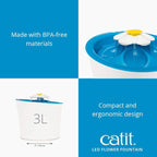 Catit LED Flower Fountain with Triple Action Filter, 3 L, Blue | Cat Drinking Water Fountain