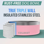 Coldest Dog Bowl - Anti Rust Metal, Non Slip, 3 Layers Insulated Stainless Steel Dog Bowls - Spill Proof & Heavy Duty - Water Bowl for Dogs, Cats & Pets, Dish Washer Safe (64 oz,Cotton Candy Pink)