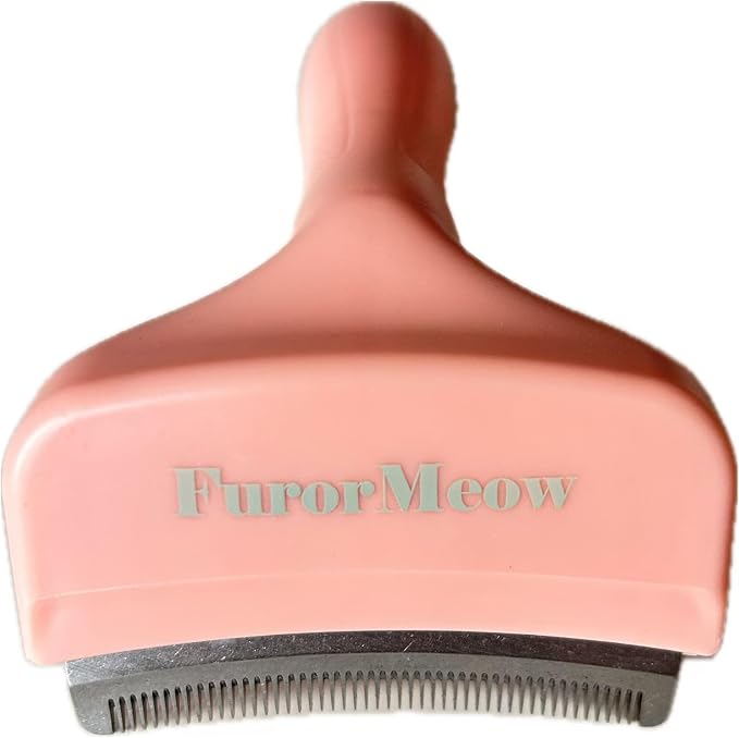 Pet Deshedding Tool with Curve Blade, Cat Grooming Brush, Tight V-shaped Teeth Shedding Comb for Cats and Dogs (Pink, Small)