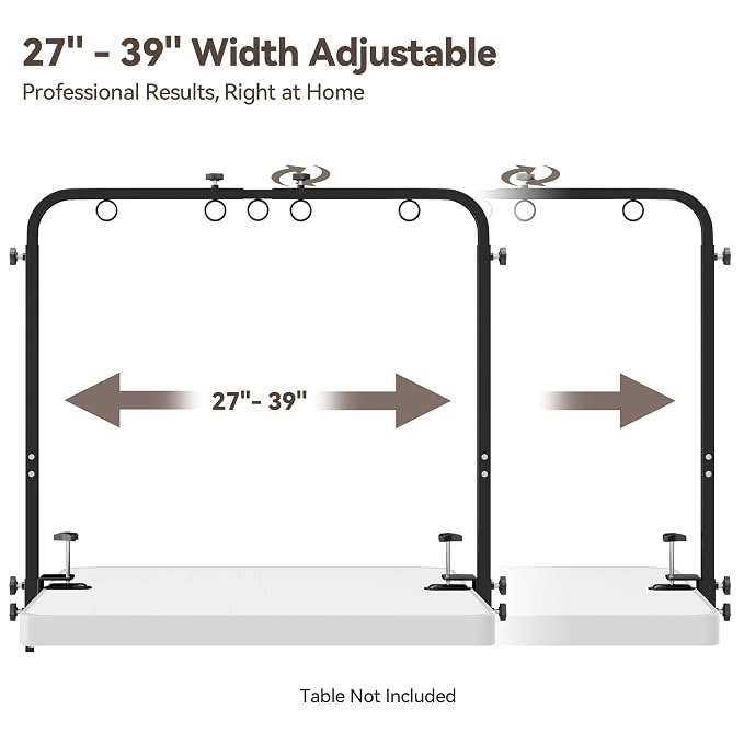 Pet Grooming Arm for Table, 42" H, 27-39" W with Hammock & 2 No-Sit Nooses | Adujustable, Heavy-Duty Dog Grooming Station with clamp for Home Use, Nail Trimming & Drying