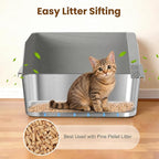 Stainless Steel Sifting Litter Box for Pine Pellets, Sifting Cat Litter Box with Sifter, High Side for Small Cats, Anti-Leakage, Odor Control, Includes Scooper, 17.7" x 13.8" x 11"