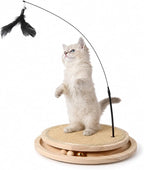 Instinct Wood Play System Cat Scratcher, Oval Wooden Scratching Pad with 3 Ball Track, Long Feather Wand, Catnip and No-Tool Setup, 15 x 13 Inch