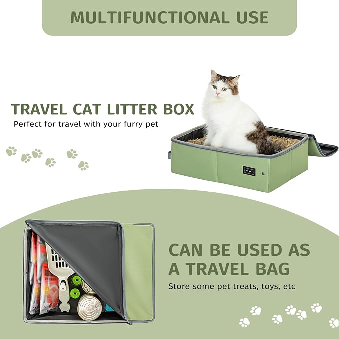 PETSFIT Portable Litter Box for Cats - Leak-Proof, Travel Litter Box for Cats in Car/Hotel/Lawn, Collapsible Litter Boxes