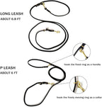 Multi Function 8ft Genuine Leather Hands Free Dog Training Leash for Puppy Small and Medium Dogs (8 Foot*3/8 inch, Black)