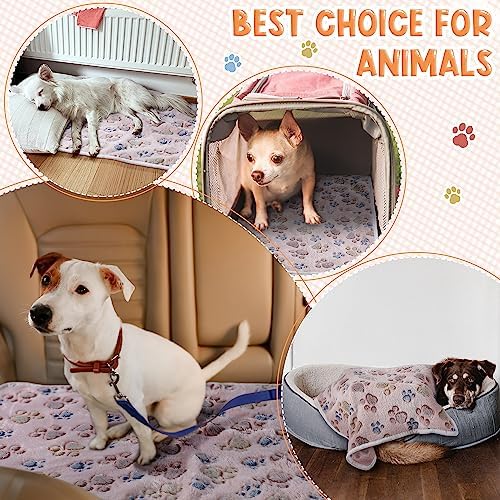 Tatuo 4 Pcs Fleece Dog Blanket for Puppy Cat, Beige, 41 x 30 in, Paw - Image 2