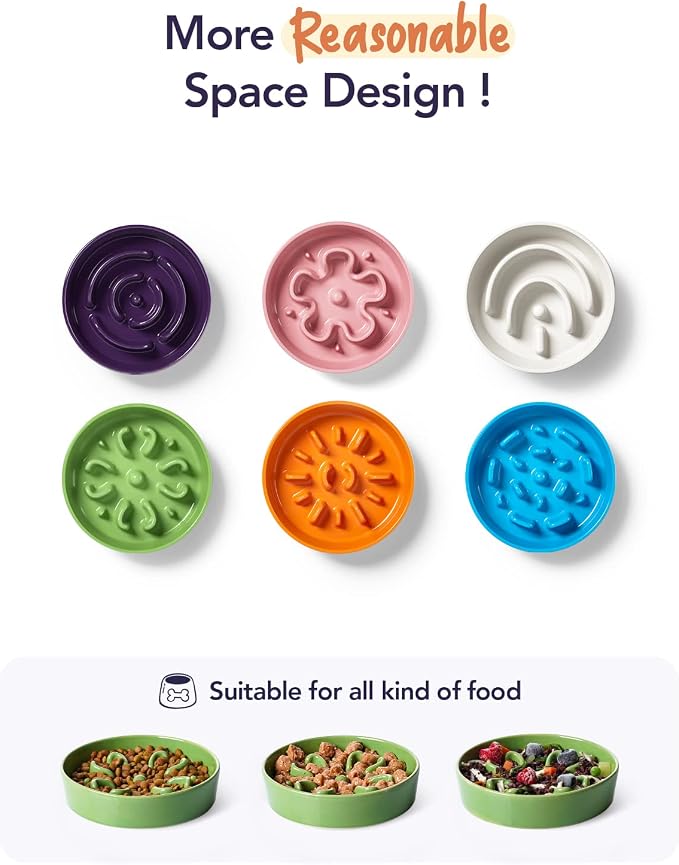 LE TAUCI Ceramic Slow Feeder Dog Bowls Small Breed, 0.6 Cups Dog Food Dish for Fast Eaters, Puzzle Bowl for Small Dogs and Cats,Clover Green
