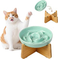 Elevated Ceramic Slow Feeder Cat Bowl, 6.3'' Wide Whisker Friendly | Slow Eating 5x, Anti Vomit Shallow Slow Eating Cat Dish, 3.7" H Raised Cat Puzzle Feeder for Dry and Wet Food, 6.3" X 1.2"