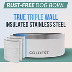 Coldest Dog Bowl - Anti Rust Metal, Non Slip, 3 Layers Insulated Stainless Steel Dog Bowls - Spill Proof & Heavy Duty - Water Bowl for Dogs, Cats & Pets, Dish Washer Safe (100 oz, Epic White)