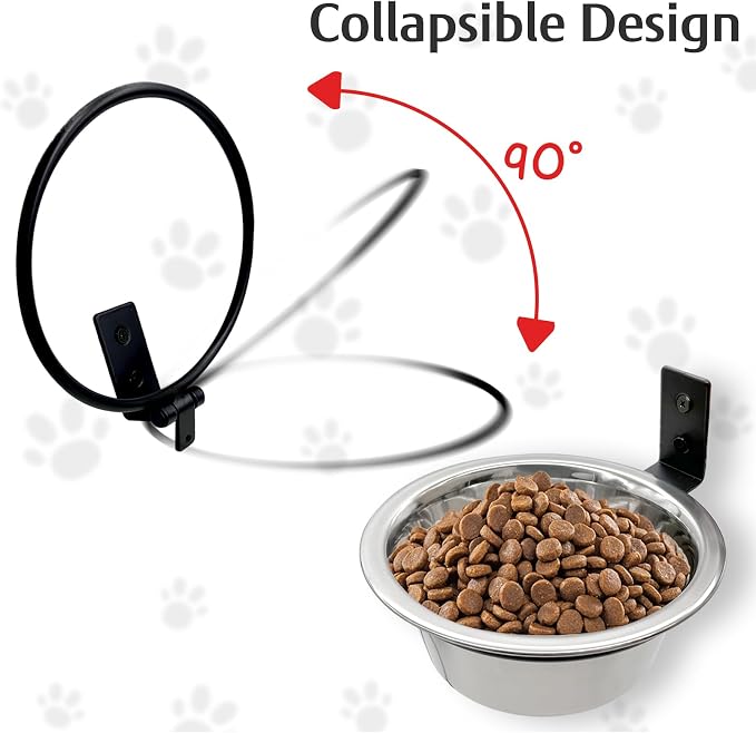 Hamiledyi 2 Pack Wall Mounted Elevated Dog Bowls - Adjustable Height Stainless Steel Raised Food & Water Bowls with Collapsible Stand for Medium & Large Dogs & Cats (M)