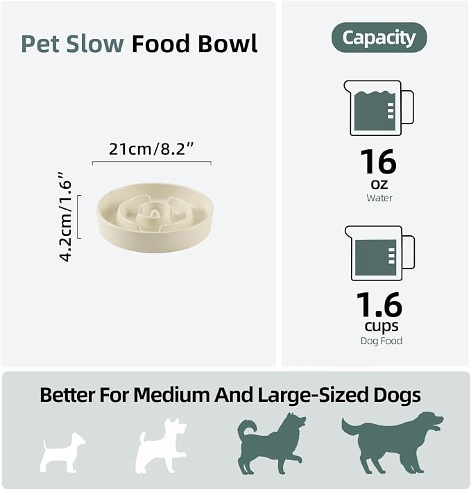 Havniva Slow Feeder Dog Bowls, Ceramic Dog Bowl Slow Feeder for Fast Eater | 1.6 Cups Puzzle Dog Food Bowl, Slow Feeding Bowls for Medium Dogs, Non-Slip Rubber Base, Anti-Choking