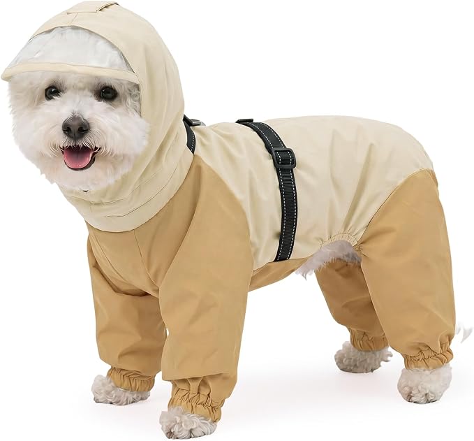 Nanaki Waterproof Puppy Raincoat with Built in Harness-Dog Rain Coat Hooded | For Rainy Days,Hiking Camping,Reflective Safety Strips,Full-Body Protection,Easy On/Off,Detachable&adjustable Hood,Breathable