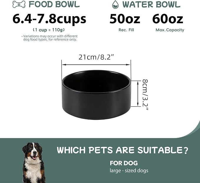 Havniva Ceramic Dog Bowls, 8.3” Dog Food and Water Bowl, Pet Feeding Bowl | Dog Food Bowl for Large Dogs, Food-Grade Ceramic, Dog Water Bowl with Non-Slip Rubber Base, Large Capacity, Dishwasher Safe