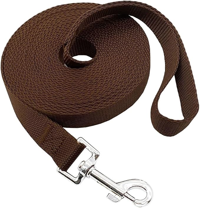 Nylon Training Dog Leash for Small Medium Large Dogs, 15ft 20ft 30ft 50ft Long Leash Dog/Puppy Lead for Obedience Recall Training, Camping (1" x 15ft, Brown)