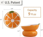 Cute Ceramic Raised Cat Food Bowl, Orange Shaped Cat Dish | Elevated Design, Fruit Themed, Anti Vomiting, Tilted Feeding, Indoor Cats