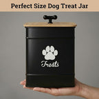Dog Treat Container Airtight, 6"W x 8"H, Powder Coated, 12 Cup Capacity | Fits All Popular Treats, 12 Cup Capacity, Airtight Bamboo Lid, Easy Open Lid, Dent-Resistant Durable Metal Bone-Shaped Handle