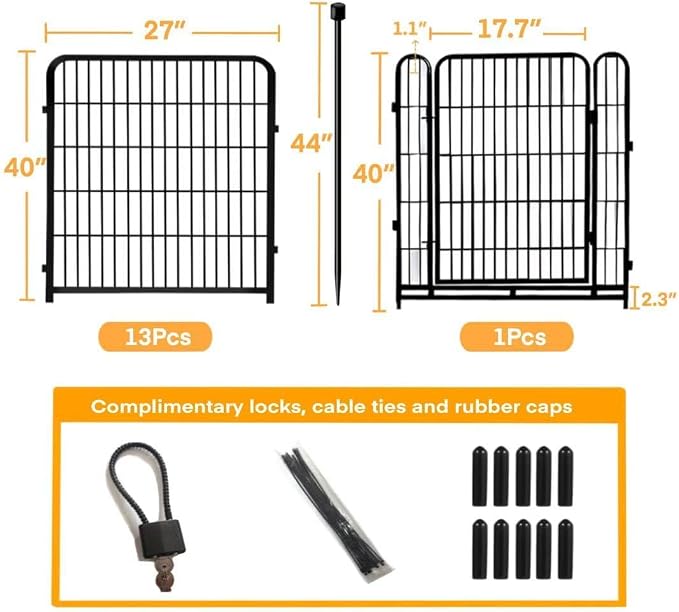 Getlay Animal Barrier Fence, 40 in(H)×27 in(L) 14 Panels Total 31 Ft(L), Garden Fence with Gate, Flower Bed Fencing, Black Metal Decorative Garden Fencing, Fence for Dogs Outside
