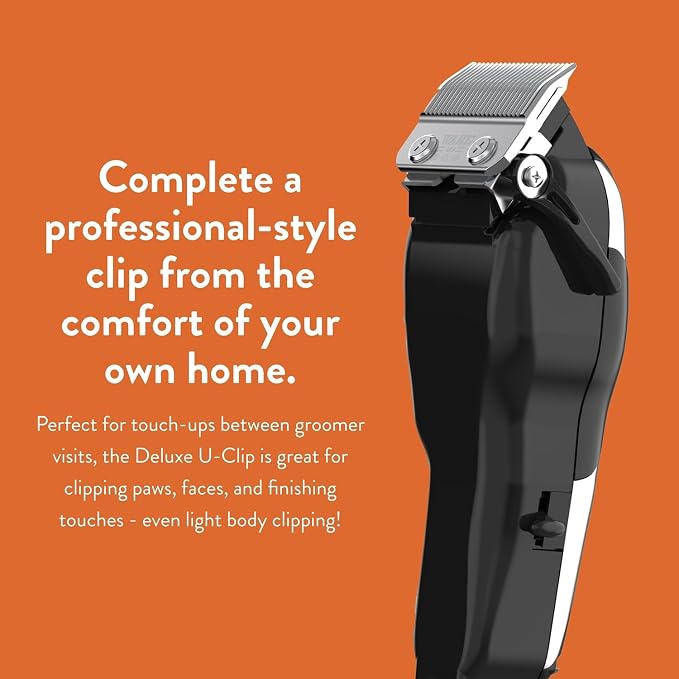 Wahl Pro Animal Deluxe U-Clip Trimmer, Black & Chrome | Adjustable 8, 1.5, and 1.8 mm Cutting Lengths, Includes 7 Attachment Combs, Ideal for Light and Medium Coats