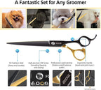 Dog Grooming Scissors Kit for Small Dogs, Black and Gold Two-Color Blender Shears Chunker Shears Curved Scissors Straight Scissors 4 pcs Set(Black&Gold,Kit)