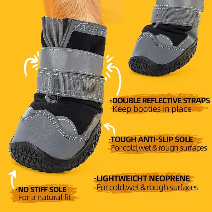 Dog Boots for Large Dogs, Medium Dog Boots & Paw Protectors for Hardwood Floors, Outdoor Dog Booties for Hot Pavement Winter Snow Hiking, Dog Shoes with Reflective Strips