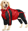 Dog Raincoat, 4 Leg Waterproof Dog Rain Jacket with Hood, Red XL | Rain Coat For Small Dogs, Doggy Poncho With Leash Hole, Snap Buttons, For Rainy Snowy Weather Walks, Hiking, Camping