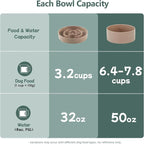 Havniva Elevated Slow Feeder Dog Bowls, Ceramic Dog Bowl Slow Feeder Set | 3.2 Cups Raised Slow Feeding Bowl for Large Breed, 8.2” Dog Water Bowl with Wooden Stand, Puzzle Dog Slow Feeder, Non-slip