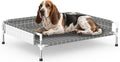 Elevated Dog Bed with Guardrail, Raised Pet Bed for Medium Dogs | Rust-resistant stainless steel frame with safety fence & soft cotton fabric. Anti-slip feet for secure indoor and outdoor use
