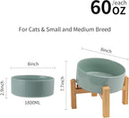 Elevated/Raised 15°Tilted Anti Slip Ceramic Dog Bowl for Medium & Large Breeds,Slanted Bulldog Big Face Pet Feeding Food Water Dish Stand for Dogs (7.6 Cups/60OZ) Light Green