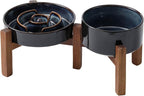 Havniva Raised Slow Feeder Dog Bowls, Elevated Dog Bowls Slow Feeder Set | 1.2 Cups Ceramic Dog Bowl Elevated with Acacia Wood Stand, Raised Dog Food Bowl, Puzzle Slow Feeder for Small Dogs, Non-Slip