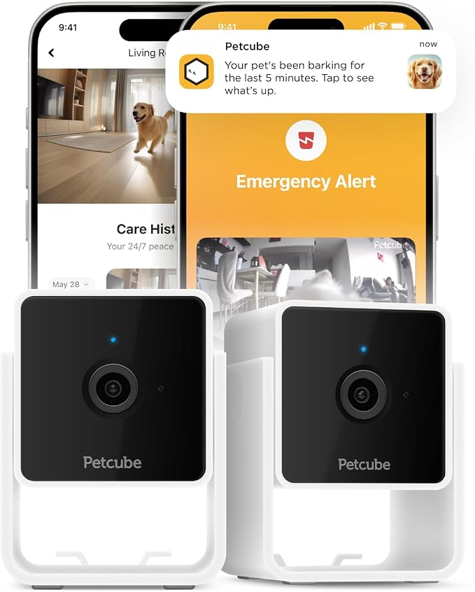 Petcube Cam (2-Pack) – Indoor Wi-Fi Home Security Camera with App | 1080p HD, two-way audio, motion detection, night vision, baby & pet monitor. Includes 2 cameras