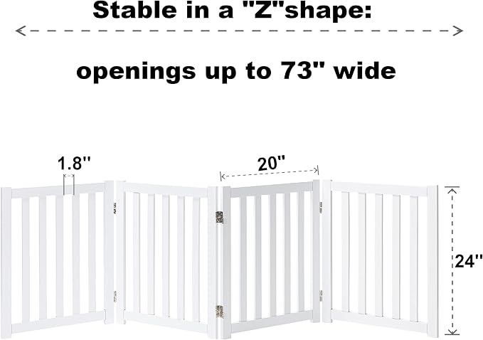 LZRS Wooden Free Standing Foldable Dog Gate Indoor – 80" W x 24" H, Extra Wide Step-Over Safety Pet Gate for Doorways, Stairs, Hallways, Large Spaces & Playpen for Puppies Indoor Use, White