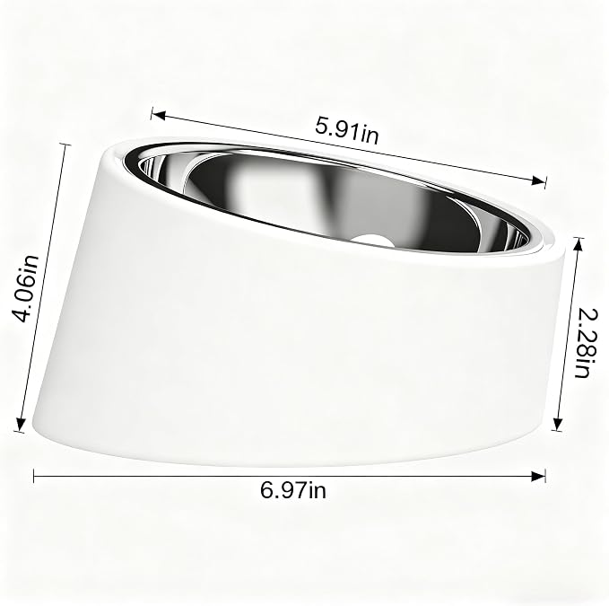 15° Tilted Dog Bowl for Small Dogs Flat-Faced Breeds - Anti-Choke Ergonomic Elevated Feeder Non-Slip Base - 2-in-1 Detachable Stainless Steel Food & Water Bowls - Pure White Clean & Simple (M, White)