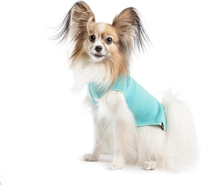 Goldpaw Stretch Fleece Dog Sweater - with Spandex for 4-Way Stretch - Soft, Comfortable Dog Coat - Machine Washable - Made in the USA - Turquoise - Size 26