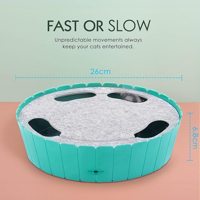 Pawaboo Interactive Cat Toy with Running Mouse, Automatic Track Kitten Toy | Electronic Motion Cat Toy for Indoor Cats, Pop and Play Hide Seek Cats Toys Hunting Mouse for Kitty Play Exercise, Lake Blue