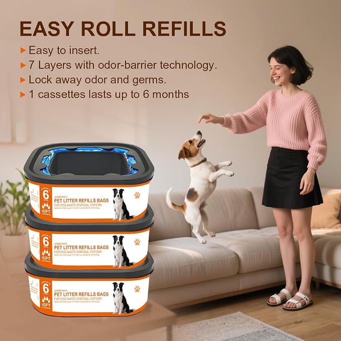 42 FT Jumbo Refill Pet Waste Bags Compatible with Pet Dogs Genie Dog Waste Disposal System Pails, Up to 6 months of Supply,EVOH Ultimate Odor Control Dog Poop Bags,3 Pack