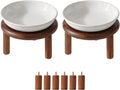 Havniva Elevated Cat Bowls, Ceramic Cat Bowl with Wood Stand, Wide Opening | 5.7” Raised Cat Food Bowls, Whisker Friendly Cat Dish, Anti-Slip Cat Water Bowls, Shallow Cat Bowls, Cat Food & Water Bowl