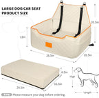 XIEEAOZEE Dog Car Seat for Large/Medium Dog, Booster Seat Under 55Lbs or 2 Small Dogs, Detachable and Washable Travel Pet Seat with Thick Cushion and Storage Pockets (Beige)