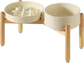 Havniva Elevated Slow Feeder Dog Bowls, Ceramic Dog Bowl Slow Feeder Set | 1.6 Cups Raised Slow Feeding Bowl for Medium Breed, 7.3” Dog Water Bowl with Wooden Stand, Puzzle Dog Slow Feeder, Non-slip