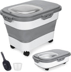 Dog Food Storage Container 17 lb, Airtight Pet Food Storage Containers with Wheels & Removable Sealed Lid, Collapsible Cat Food Containers Dry Food with Scoop and Measuring Cups
