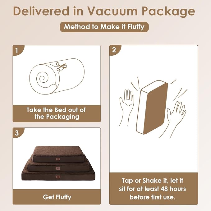 EHEYCIGA Orthopedic Dog Bed Large with Removable Washable Cover,Brown,47x29 | Egg Crate Foam Support,Durable Oxford fabric,Non-Slip Bottom,Machine Washable,Soft Waterproof Plush Pet Bed Mat For Crate
