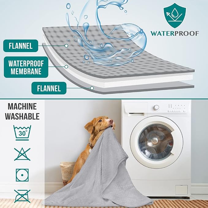 PetAmi Waterproof Dog Blanket, Leakproof Puppy Blanket, 24x32 Light Gray | For Small Medium Pets, Furniture Sofa Couch Cover Protector, Fleece Throw Indoor Cat Kitten, Reversible Washable Soft Plush