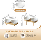 Havniva Elevated Cat Bowls, Cat Food and Water Bowl Set, Ceramic Cat Bowl | Raised Cat Food Bowls, Whisker Friendly, 5.6” Shallow Cat Dishes, Wide Cat Plates, Non-Slip Wood Stand, Two Heights